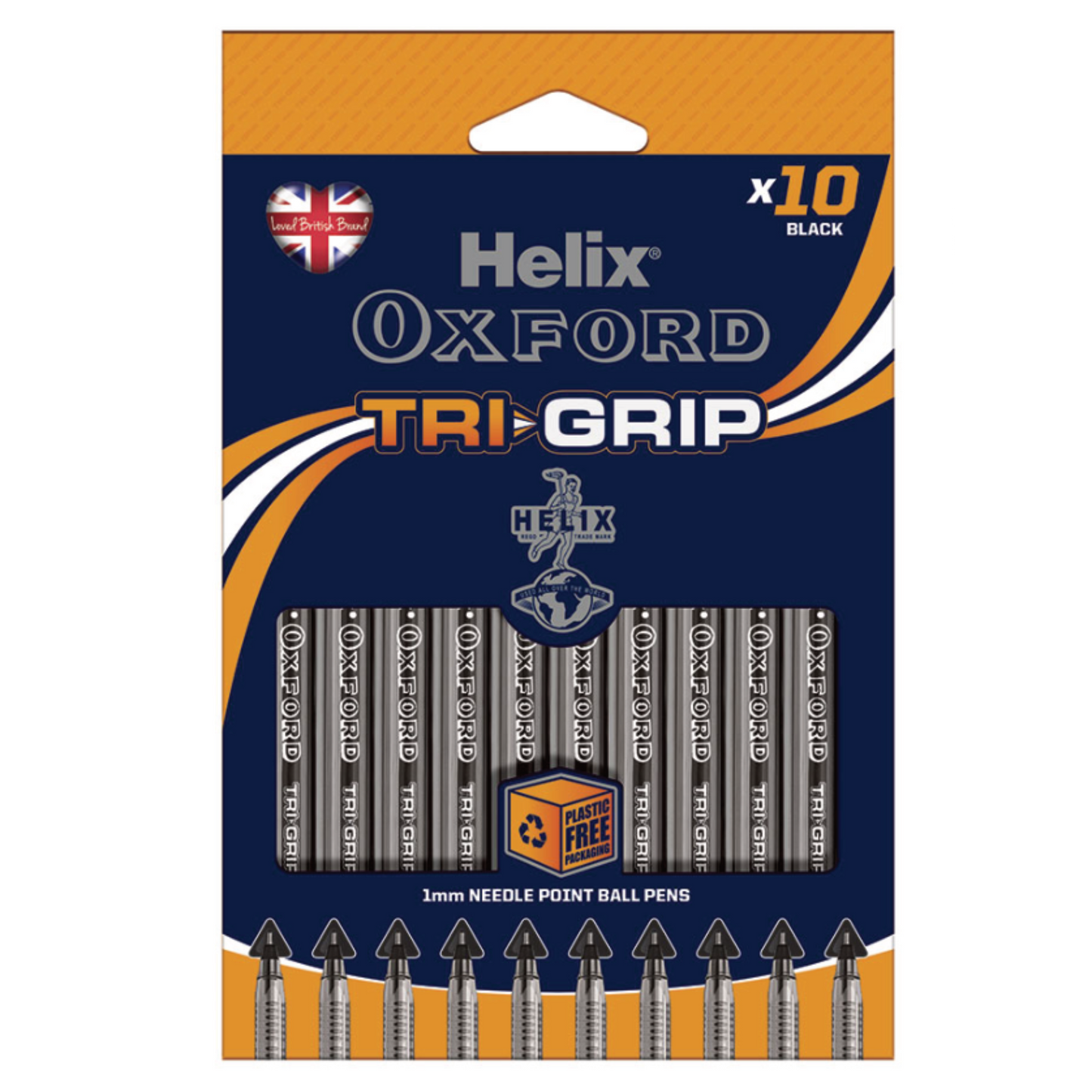 Helix Oxford Tri Grip assorted coloured or all black ball pens pack 10